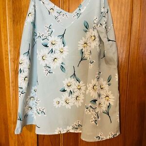 SHEIN Floral Print Tank Top - Light Blue and White